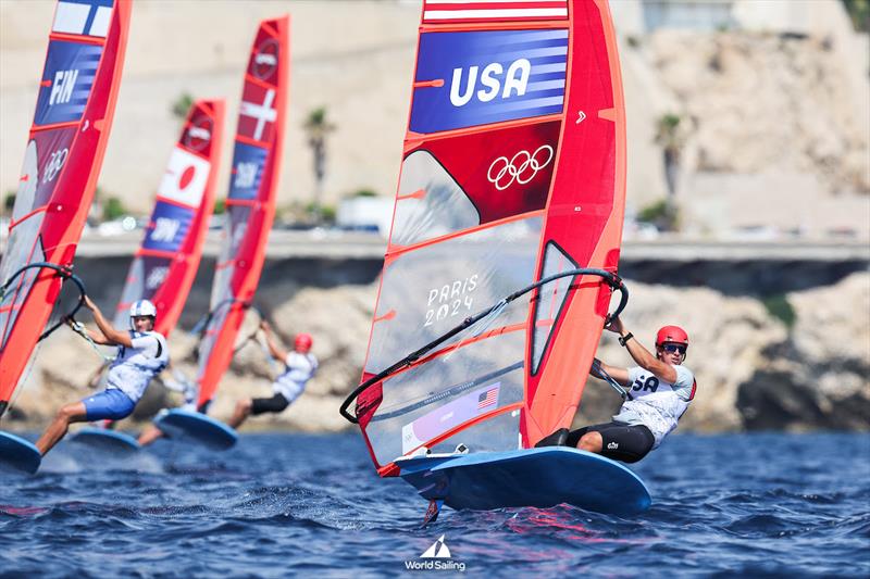 Noah Lyons (Clearwater, FL) competes in the Men's Windsurfing event at Paris 2024 photo copyright World Sailing taken at  and featuring the Windsurfing class