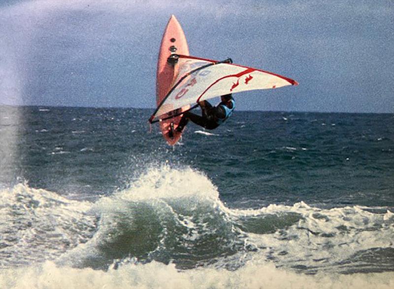 Kevin wave jumping Bombora sail 1981 photo copyright Kevin Wadham taken at Australian 18 Footers League and featuring the Windsurfing class