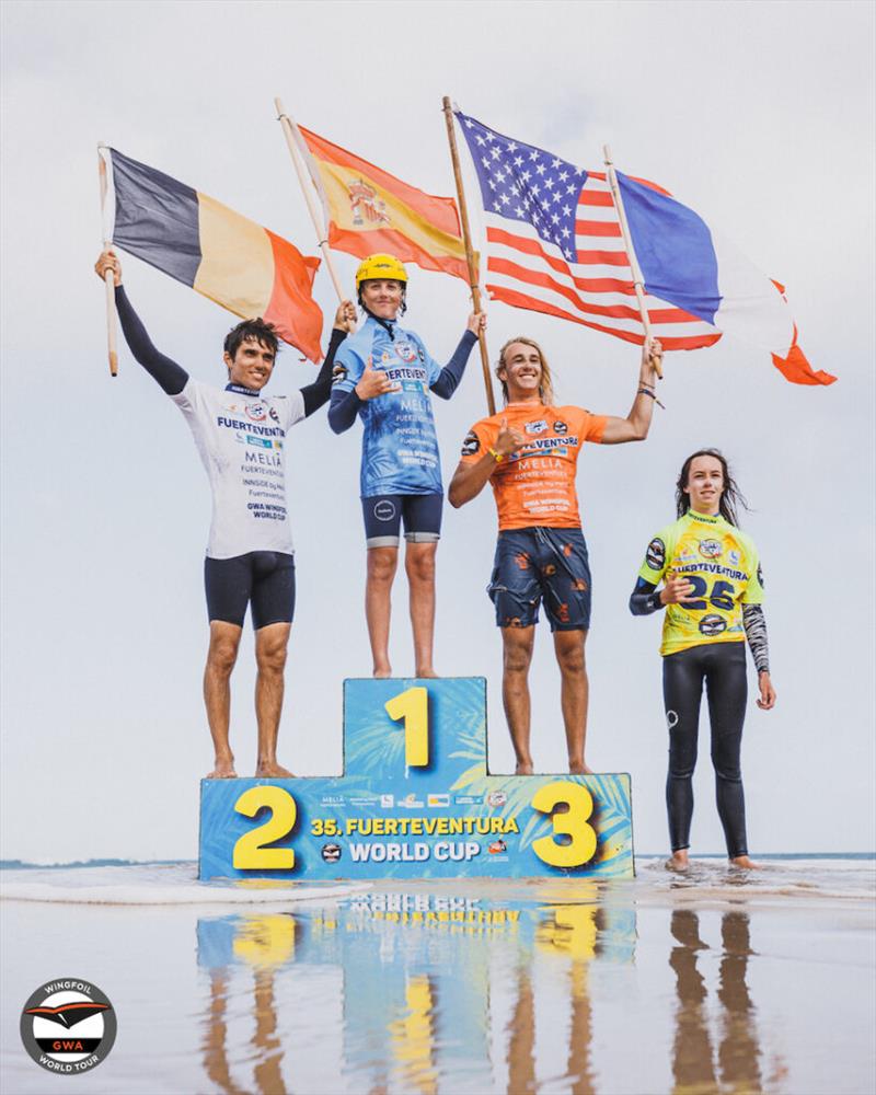 Axel Gerard (FRA), Christopher MacDonald (USA), Jerome Cloetens (ESP), Malo Guénolé (FRA) - 2023 GWA Wingfoil World Cup Fuerteventura - photo © Lukas K Stiller