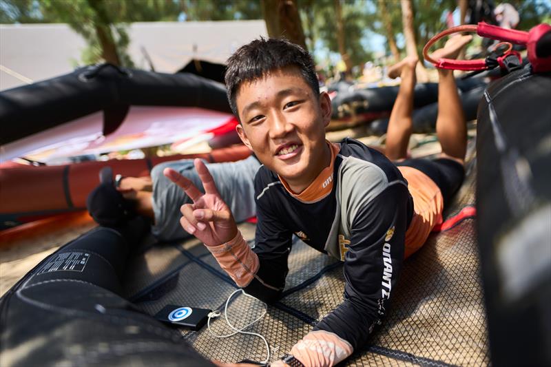 Haoruizhe Xie is one of the many Chinese kids getting into winging - 2024 WingFoil Racing World Cup China, Day 3 - photo © IWSA media / Robert Hajduk