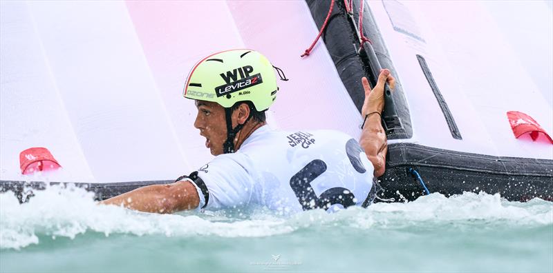 Mathis Ghio fighting hard to retain his men's world title - 2024 WingFoil Racing World Cup Brazil photo copyright IWSA media/ Robert Hajduk taken at  and featuring the Wing Foil class