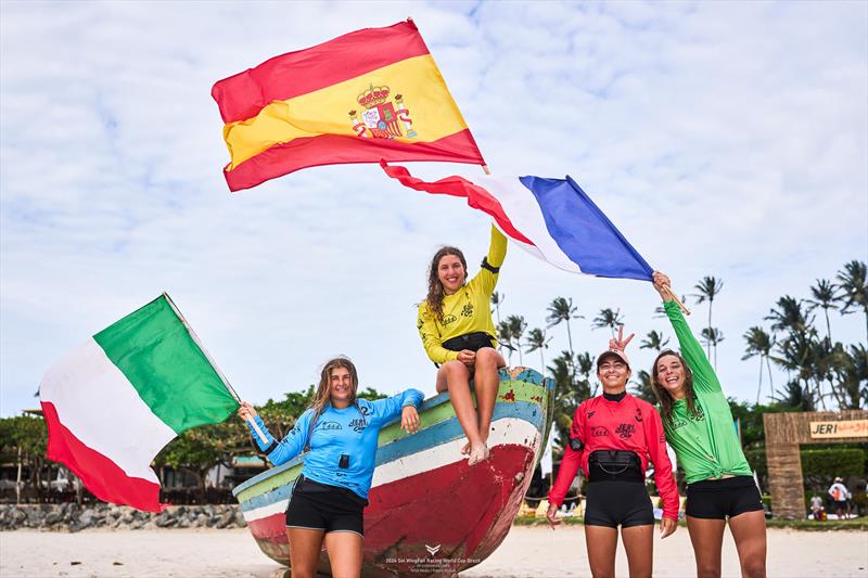 Who cares about homework on a day like this! Nia on top of the world - 2024 WingFoil Racing World Cup Brazil photo copyright IWSA media/ Robert Hajduk taken at  and featuring the Wing Foil class