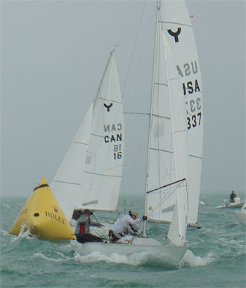 Sally Barkow, Carrie Howe and Debbie Capozzi win race 6 on day three at the Yngling worlds in Miami photo copyright www.yngling.org taken at  and featuring the Yngling class